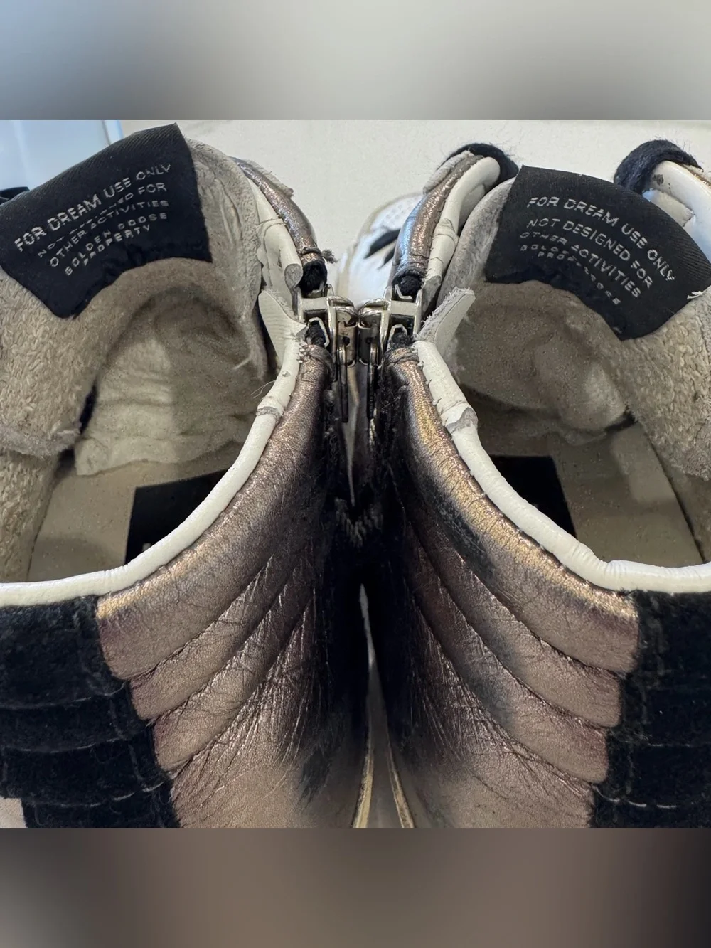Golden Goose Size 36 US 6 Slide distressed Leather And Lurex High Top Sneakers
